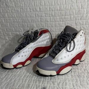 Nike Air Jordan 13 Retro GS "Grey Toe" sneaker in white, true red, and wolf grey